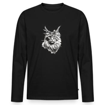 Cadeau de fans de chat Maine coon pour le propriétaire du chat - T-shirt manches longues Premium bio Homme - noir - Devant - Nico (187cm)