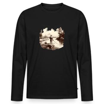 Pêche à la mouche Pêche Chemise Homme Pêche Truite Pêche - T-shirt manches longues Premium bio Homme - noir - Devant - Nico (187cm)