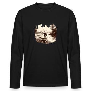 Fly fishing t-shirt vintage angler motif fishing - Men's Premium Organic Long Sleeve Shirt - black - Front - Nico (187cm)
