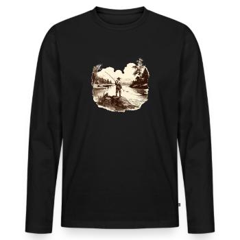 T-shirt de pêche Fly Fisherman Pêche sportive - T-shirt manches longues Premium bio Homme - noir - Devant - Nico (187cm)