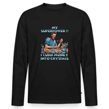 CrystalArtisans Cadeau de culture de cristal - T-shirt manches longues Premium bio Homme - noir - Devant - Nico (187cm)