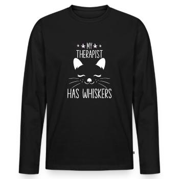 Mein Therapeut hat Schnurrhaare Katzenbesitzer - Männer Premium Bio Langarmshirt - Schwarz - Vorne - Nico (187cm)