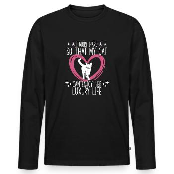Chat drôle disant propriétaire de chat motif de - T-shirt manches longues Premium bio Homme - noir - Devant - Nico (187cm)