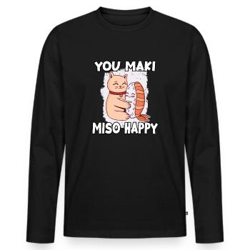 Lustiger Sushi-Fan Sushi-Liebhaber Kawaii Nigiri - Männer Premium Bio Langarmshirt - Schwarz - Vorne - Nico (187cm)