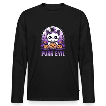 Décoration Halloween Chibi Chats Cadeau - T-shirt manches longues Premium bio Homme - noir - Devant - Nico (187cm)