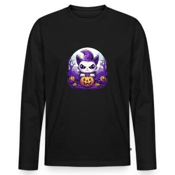 Halloween Costume de chat mignon Fête d'Halloween - T-shirt manches longues Premium bio Homme - noir - Devant - Nico (187cm)