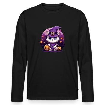 Costume de propriétaire de chat d'Halloween - T-shirt manches longues Premium bio Homme - noir - Devant - Nico (187cm)