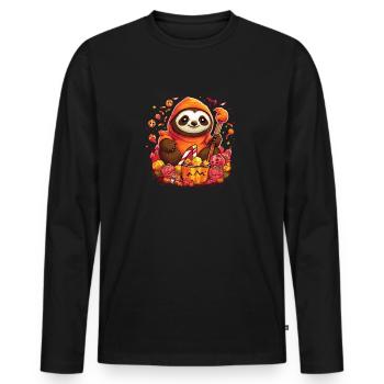 Tenue de fête d'Halloween mignon motif paresseux - T-shirt manches longues Premium bio Homme - noir - Devant - Nico (187cm)