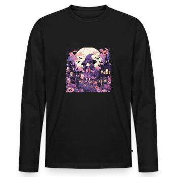 Kawaii Chibi Sorcière Halloween Déguisement Anime - T-shirt manches longues Premium bio Homme - noir - Devant - Nico (187cm)