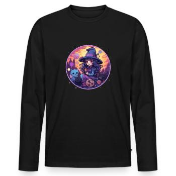 Kawaii Chibi Sorcière Halloween Déguisement Anime - T-shirt manches longues Premium bio Homme - noir - Devant - Nico (187cm)
