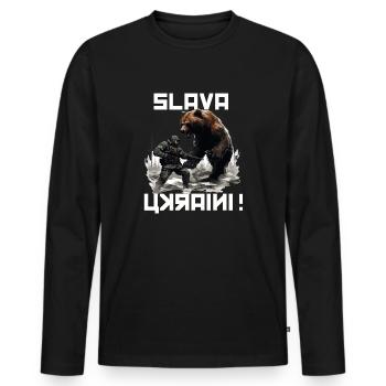 Slava Ukraini Soldiers T Support Ukraine Soldiers - T-shirt manches longues Premium bio Homme - noir - Devant - Nico (187cm)