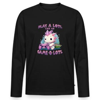 Kawaii Axolotl Anime T pour gamer hobby streamer - T-shirt manches longues Premium bio Homme - noir - Devant - Nico (187cm)