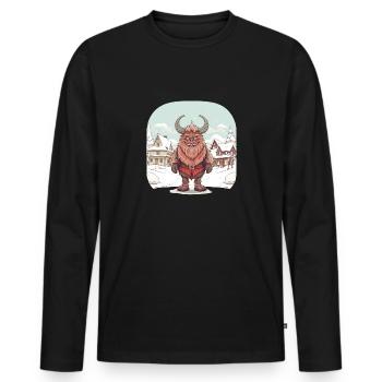 Krampus T | Costume Krampus | Père Noël Kawaii - T-shirt manches longues Premium bio Homme - noir - Devant - Nico (187cm)