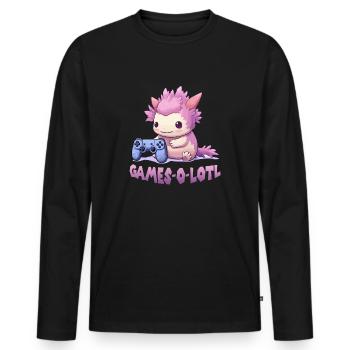 Kawaii Axolotl Gamer T | Anime Gamer T | Axolotl - T-shirt manches longues Premium bio Homme - noir - Devant - Nico (187cm)