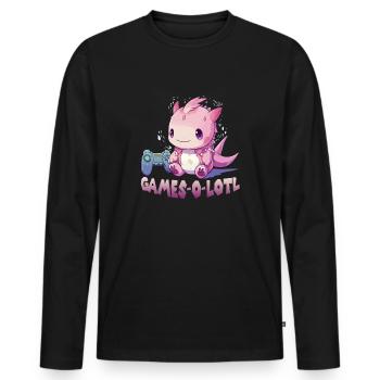 Axolotl T pour gamer | Kawaii Stuff | Anime Gamer - T-shirt manches longues Premium bio Homme - noir - Devant - Nico (187cm)