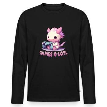 Axolotln T | Kawaii Stuff | Anime Axolotl Gamer - Männer Premium Bio Langarmshirt - Schwarz - Vorne - Nico (187cm)
