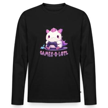 Kawaii Axolotl Gamer T | Anime Gamer T| Axolotl - T-shirt manches longues Premium bio Homme - noir - Devant - Nico (187cm)