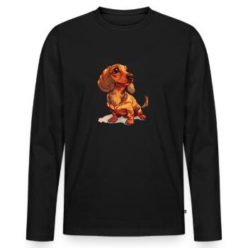 Teckel à poil court T motif promenade - T-shirt manches longues Premium bio Homme - noir - Devant - Nico (187cm)