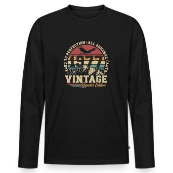 Millésime 1977 Vintage Cadeau d’anniversaire Rétro - T-shirt manches longues Premium bio Homme - noir - Devant - Nico (187cm)