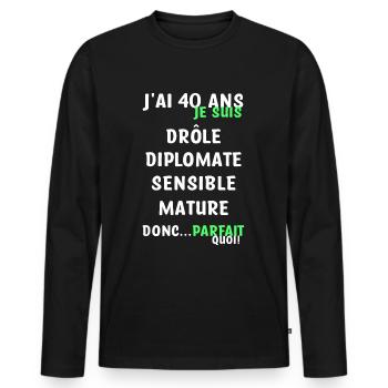 40 ans anniversaire - T-shirt manches longues Premium bio Homme - noir - Devant - Nico (187cm)