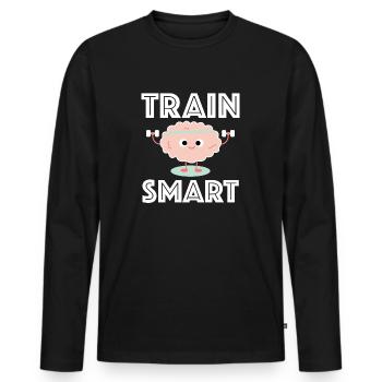 Train Smart | Fitness, brain, funny sayings - Men's Premium Organic Long Sleeve Shirt - black - Front - Nico (187cm)