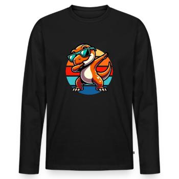 Dabbing T-Rex Vintage Sunset - Männer Premium Bio Langarmshirt - Schwarz - Vorne - Nico (187cm)