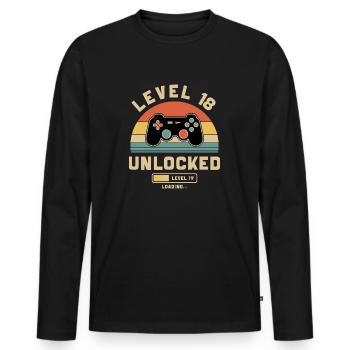 Anniversaire level 18 Ans 2007 Cadeau Gamer Fête - T-shirt manches longues Premium bio Homme - noir - Devant - Nico (187cm)