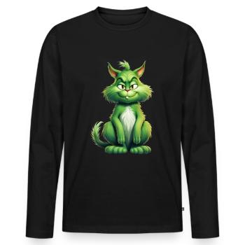 Katze Weihnachten Weihnachtselfe Geschenke Mütze - Männer Premium Bio Langarmshirt - Schwarz - Vorne - Nico (187cm)