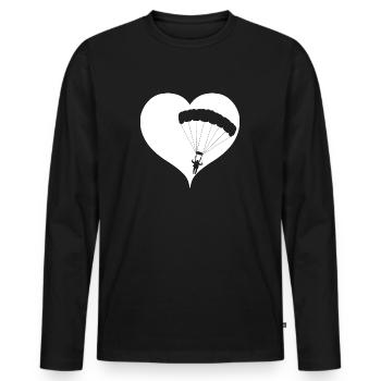 Herz Fallschirm Skydive - Männer Premium Bio Langarmshirt - Schwarz - Vorne - Nico (187cm)