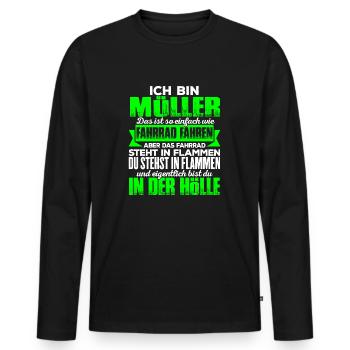MÜLLER - Hölle - Männer Premium Bio Langarmshirt - Schwarz - Vorne - Nico (187cm)