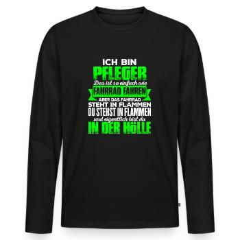 PFLEGER - Hölle - Männer Premium Bio Langarmshirt - Schwarz - Vorne - Nico (187cm)