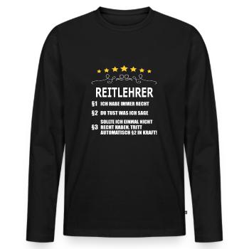REITLEHRER - Männer Premium Bio Langarmshirt - Schwarz - Vorne - Nico (187cm)