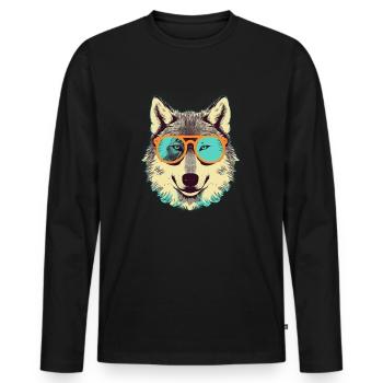 Grauer Wolf im Retro-Sonnenbrillenrahmen Wolves Graphic - Männer Premium Bio Langarmshirt - Schwarz - Vorne - Nico (187cm)