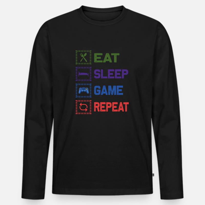 EAT SLEEP GAME REPEAT Design - Männer Premium Bio Langarmshirt - Schwarz