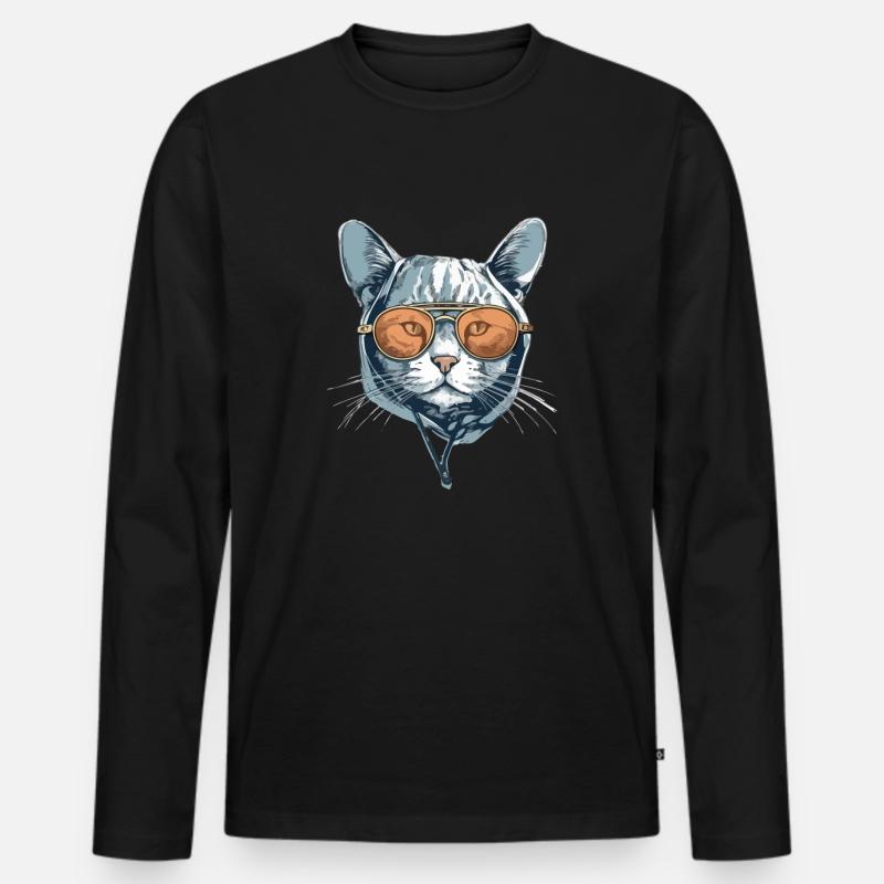Die Katze mit Brille - Männer Premium Bio Langarmshirt - Schwarz