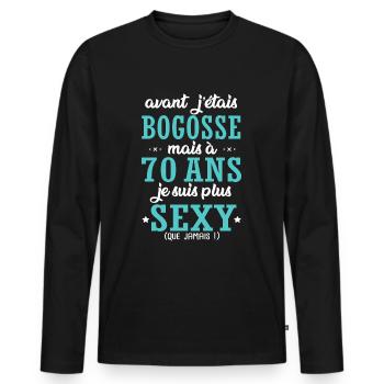 70 ans humour drôles anniversaire 70 ans - T-shirt manches longues Premium bio Homme - noir - Devant - Nico (187cm)
