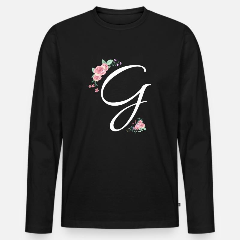 Buchstabe g Blumen - Männer Premium Bio Langarmshirt - Schwarz