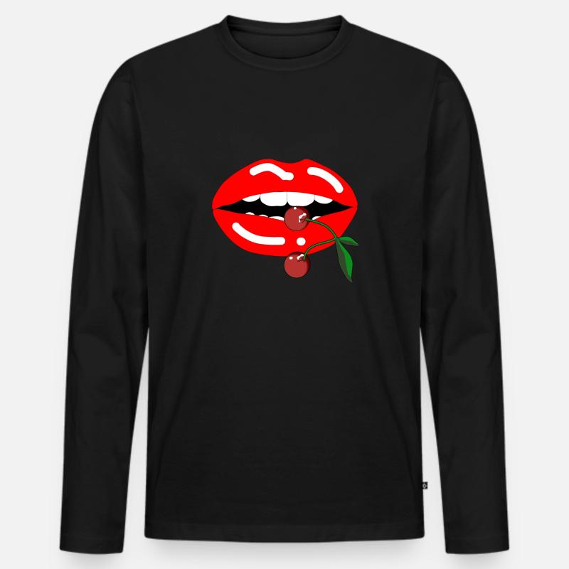 Mund Kirsche - Männer Premium Bio Langarmshirt - Schwarz