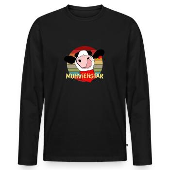 MUVIEHSTAR & Kuh Bauernhof Landwirtschaft Geschenk - Männer Premium Bio Langarmshirt - Schwarz - Vorne - Nico (187cm)