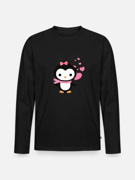 Sød pingvin med hjerte fejrer kærlighed - Premium økologisk langærmet T-shirt til mænd - sort