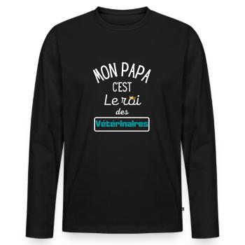 Mon papa c'est le roi des vétérinaires - T-shirt manches longues Premium bio Homme - noir - Devant - Nico (187cm)