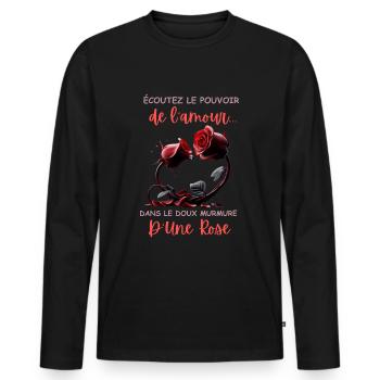 Die Kraft des süßen Flüsterns einer Rose - Männer Premium Bio Langarmshirt - Schwarz - Vorne - Nico (187cm)