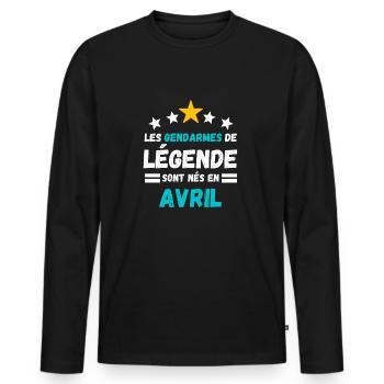 Les gendarmes de légende sont nés en Avril - T-shirt manches longues Premium bio Homme - noir - Devant - Nico (187cm)