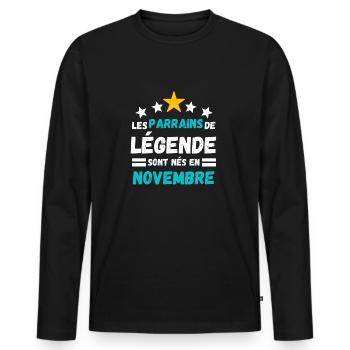 Les parrains de légende sont nés en novembre - T-shirt manches longues Premium bio Homme - noir - Devant - Nico (187cm)