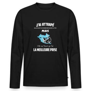 Le pêcheur amoureux - T-shirt manches longues Premium bio Homme - noir - Devant - Nico (187cm)