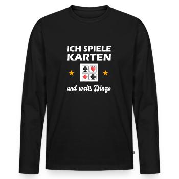 Ich spiele Karten und weiß Dinge - Männer Premium Bio Langarmshirt - Schwarz - Vorne - Nico (187cm)