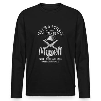 Travail de boucherie dans le secteur de la viande - T-shirt manches longues Premium bio Homme - noir - Devant - Nico (187cm)