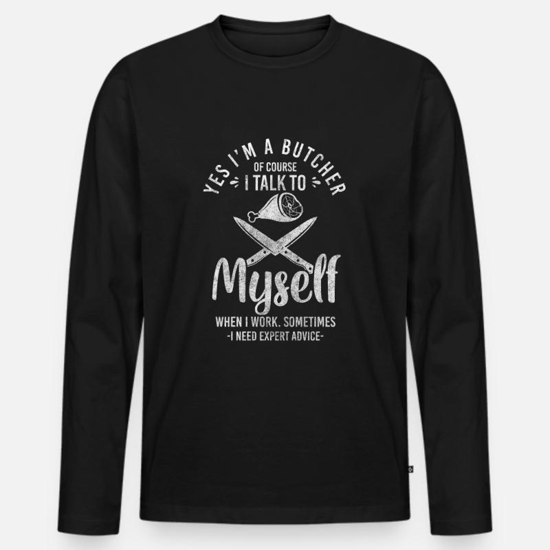 Schlachter Fleisch Beruf Arbeit - Männer Premium Bio Langarmshirt - Schwarz