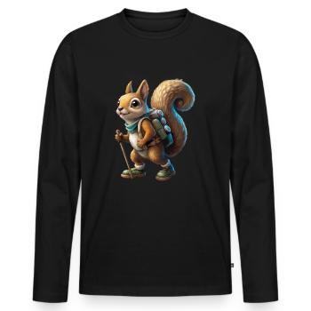 Squirrel Hiking Mountaineering Outfit - Men's Premium Organic Long Sleeve Shirt - black - Front - Nico (187cm)