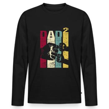 Papa Père de 2 enfants Jumeaux Fils Fille - T-shirt manches longues Premium bio Homme - noir - Devant - Nico (187cm)